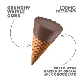 100mg D8, THCP Waffle Cones - Hazelnut Cream + Milk Chocolate