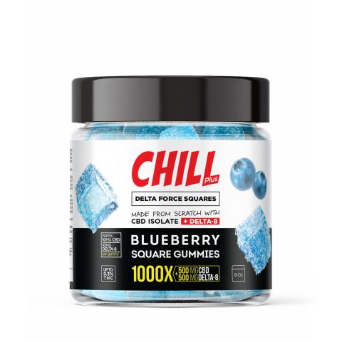 D8 & CBD Blend - Blueberry Force Squares Gummies - Chill Plus - 1000X - Thumbnail 2