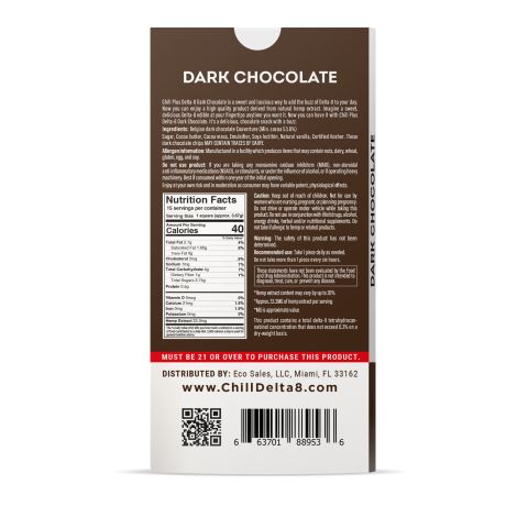 Delta 8 THC Chocolate Bar - Dark - Chill Plus - 500mg - Thumbnail 3