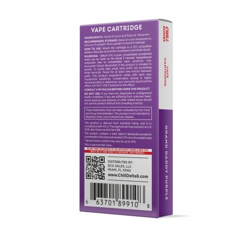 Grand Daddy Purple Delta 8 THC - Cart - 900mg - Chill - Thumbnail 3