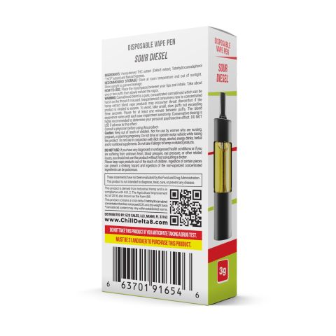 2700mg D8, THCP Vape Pen - Sour Deez - Sativa - 3ml - 3
