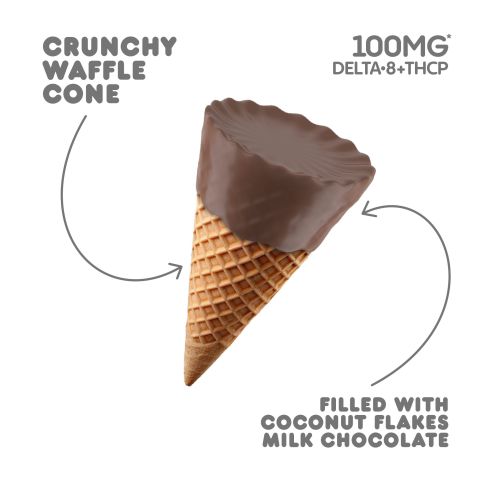 100mg D8, THCP Waffle Cones - Coconut Flakes + Milk Chocolate - Thumbnail 5