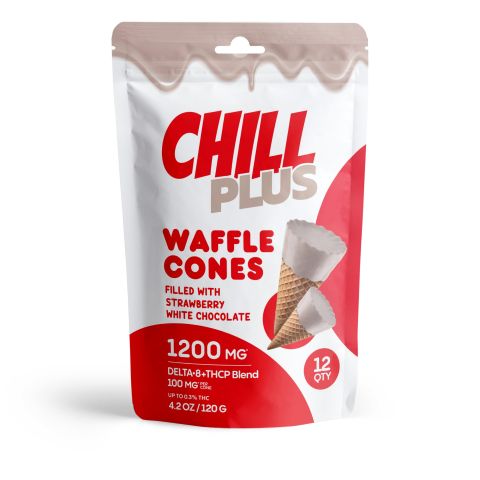 100mg D8, THCP Waffle Cones - Strawberry + White Chocolate - Thumbnail 1