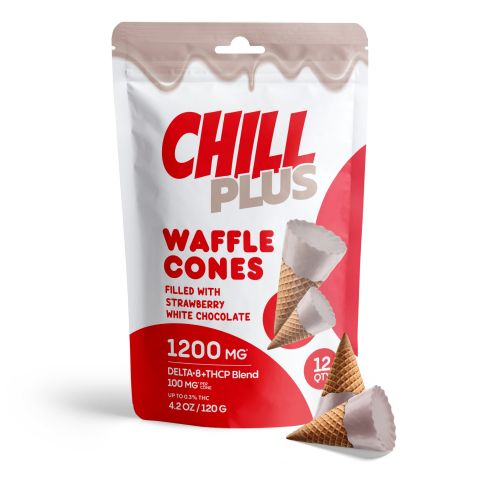 100mg D8, THCP Waffle Cones - Strawberry + White Chocolate - Thumbnail 3