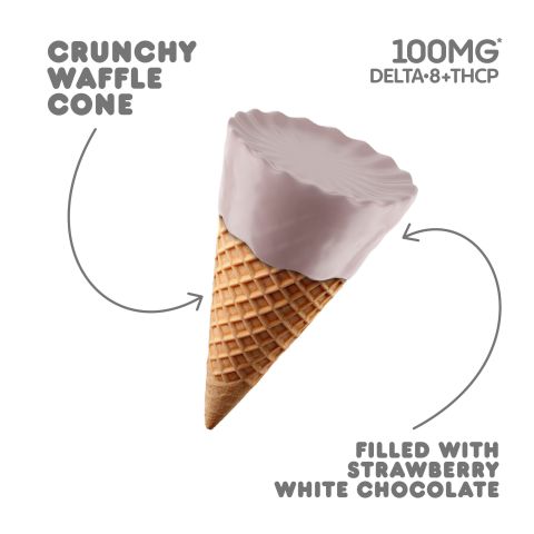 100mg D8, THCP Waffle Cones - Strawberry + White Chocolate - Thumbnail 4