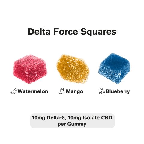 20mg CBD Isolate, D8 Gummies - Delta Force Squares - Thumbnail 3