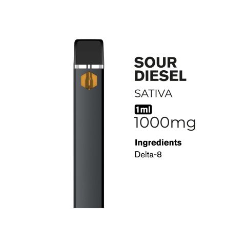 1000mg Delta 8 Vape Pen - Sour Diesel - Sativa - 1ml - Thumbnail 2