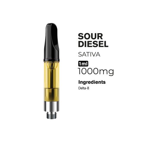 1000mg D8 Vape Cart - Sour Diesel - Sativa - 1ml - Thumbnail 2