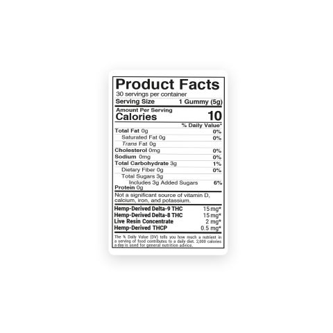 32.5mg D8, D9, Live Resin, THCP Gummies - 30 ct - Thumbnail 9