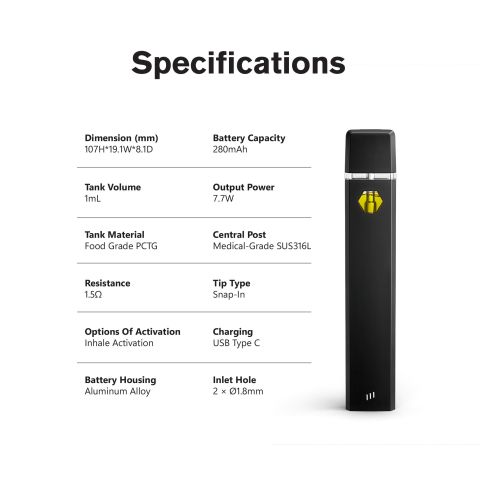 1000mg Delta 8 Vape Pen - Grape Ape - Indica - 1ml - Thumbnail 9