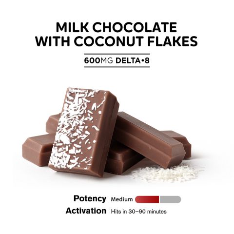 600mg Milk Chocolate & Coconut Flakes Bar - Delta 8 - Thumbnail 4