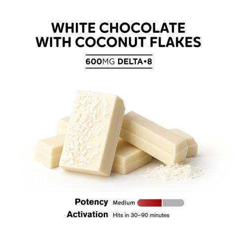 600mg White Chocolate & Coconut Flakes Bar - Delta 8 - Thumbnail 4
