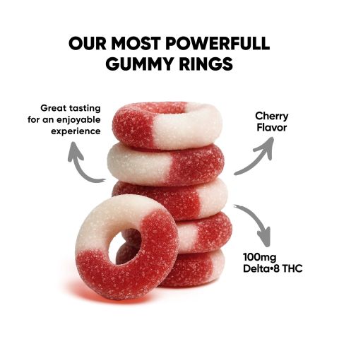 100mg Delta 8 Gummies - Sour Cherry Rings - Thumbnail 2