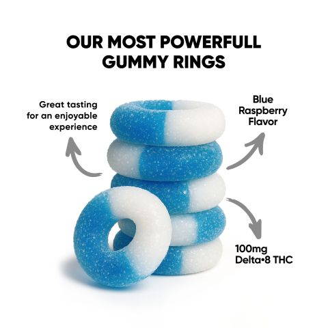 100mg Delta 8 Gummies - Sour Blue Raspberry Rings - Thumbnail 2