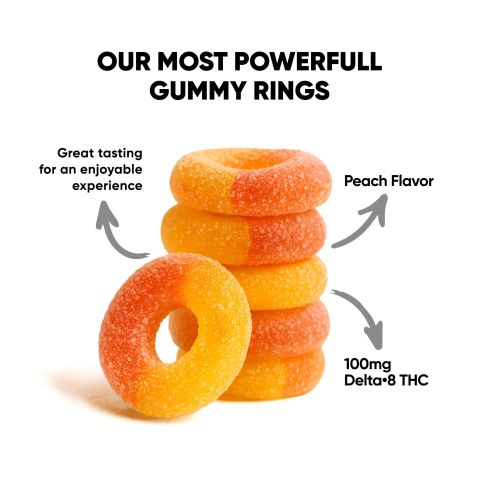 100mg Delta 8 Gummies - Peach Sour Rings - Thumbnail 2