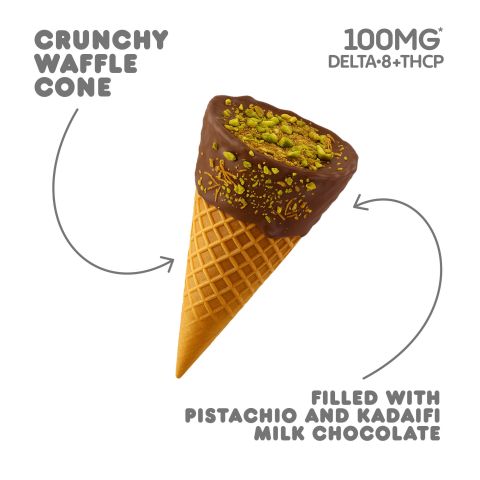 100mg Pistachio & Kadaifi + Milk Chocolate Waffle Cones - D8 & THCP - Thumbnail 4
