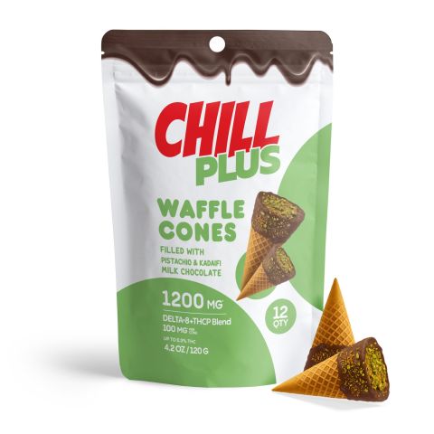 Chill Plus Waffle Cones - Pistachio & Kadaifi, Milk Chocolate - D8+THCP Blend - 1200MG - Thumbnail 2